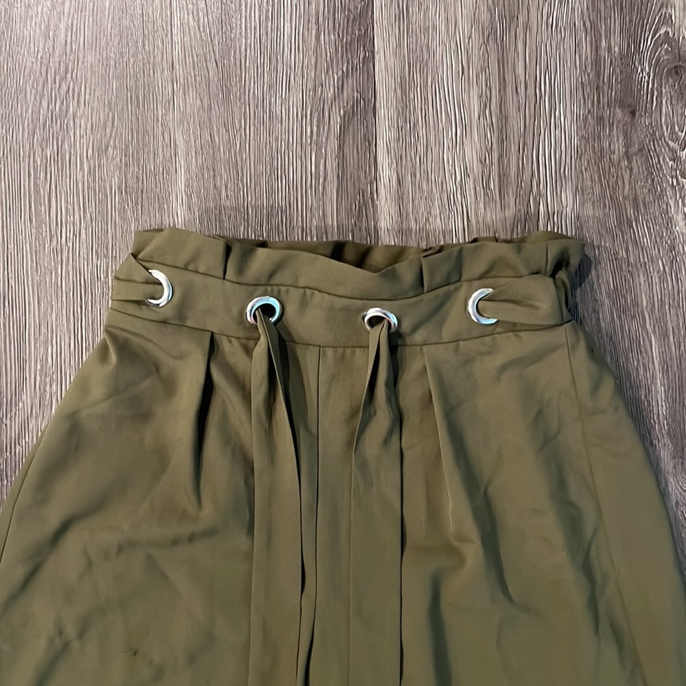 Olive Green Willow & Root Wide Leg Paperbag Pant